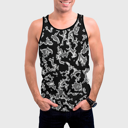Мужская майка без рукавов Капли жидкого металла - камуфляж на чёрном / 3D-Черный – фото 3