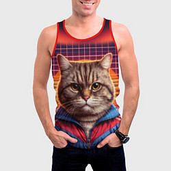 Майка-безрукавка мужская Полосатый кот в спортивном костюме, цвет: 3D-красный — фото 2
