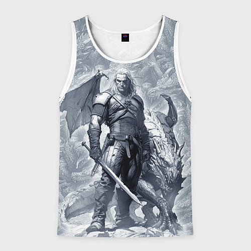 Мужская майка без рукавов The Witcher and dragon - hand drawn style / 3D-Белый – фото 1