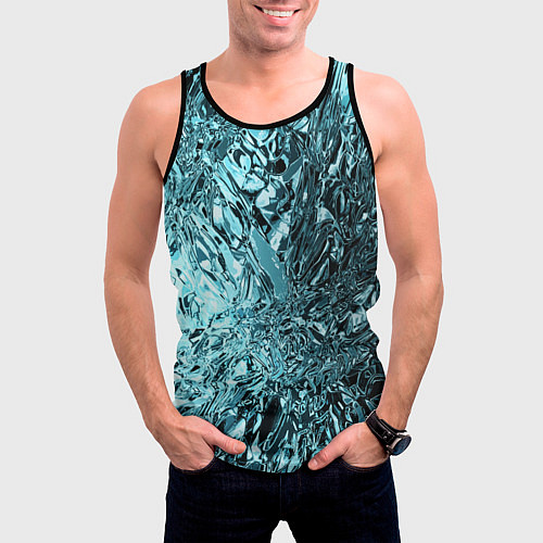 Мужская майка без рукавов Эффект жидкого стекла бирюзовый / 3D-Черный – фото 3