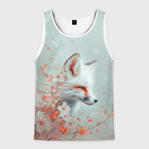 Мужская майка без рукавов Белый лис в цветах / 3D-Белый – фото 1