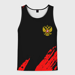 Майка-безрукавка мужская Россия герб краски красные, цвет: 3D-черный