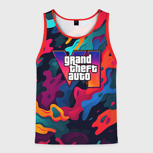 Мужская майка без рукавов Gta лого камуфляж кислотные кляксы / 3D-Красный – фото 1