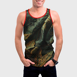 Майка-безрукавка мужская Реалистичный охотничий камуфляж из ткани и листьев, цвет: 3D-красный — фото 2