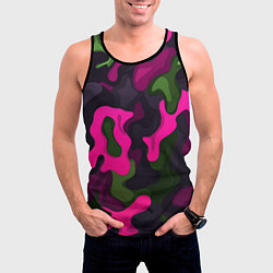 Майка-безрукавка мужская Яркий неоновый камуфляж фиолетовый и зеленый, цвет: 3D-черный — фото 2
