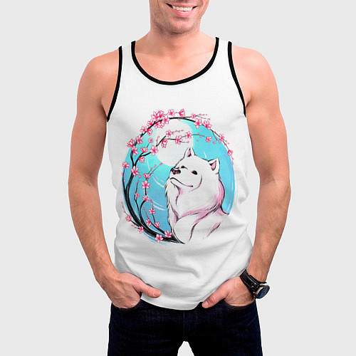 Мужская майка без рукавов Самоедская сакура / 3D-Черный – фото 3