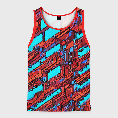 Мужская майка без рукавов Красные фрагменты на голубом фоне / 3D-Красный – фото 1