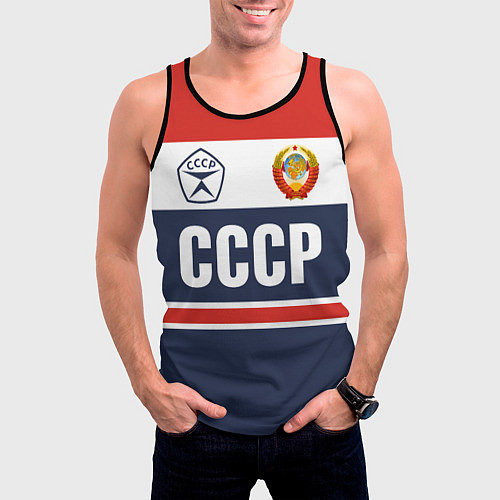 Мужская майка без рукавов СССР - Союз Советских Социалистических Республик / 3D-Черный – фото 3