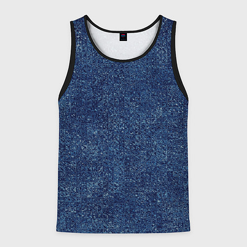 Мужская майка без рукавов Текстура тёмно-синий мелкие квадраты / 3D-Черный – фото 1
