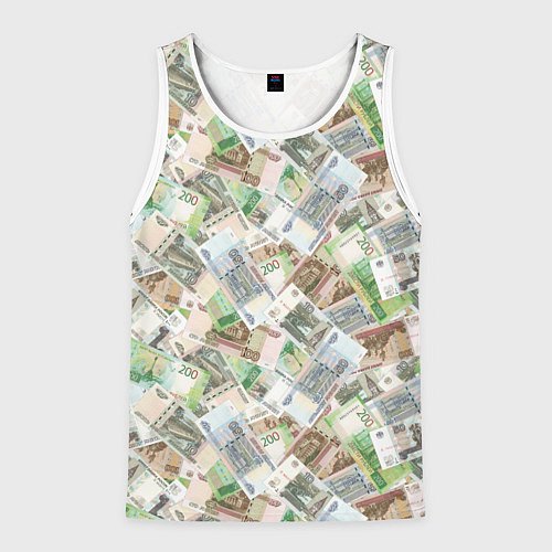 Мужская майка без рукавов Российские денежные купюры / 3D-Белый – фото 1