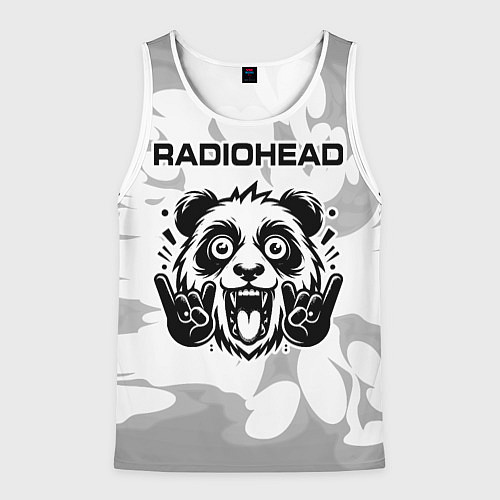 Мужская майка без рукавов Radiohead рок панда на светлом фоне / 3D-Белый – фото 1