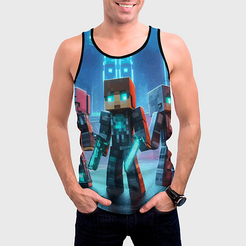 Мужская майка без рукавов Minecraft - ai art neon / 3D-Черный – фото 3
