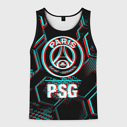 Мужская майка без рукавов PSG FC в стиле glitch на темном фоне