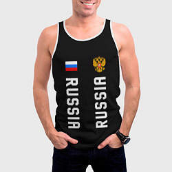 Майка-безрукавка мужская Россия три полоски на черном фоне, цвет: 3D-белый — фото 2