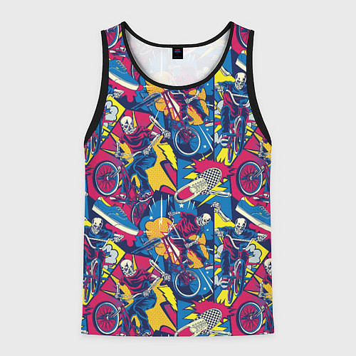 Мужская майка без рукавов Езда на велосипеде BMX в стиле комиксов / 3D-Черный – фото 1