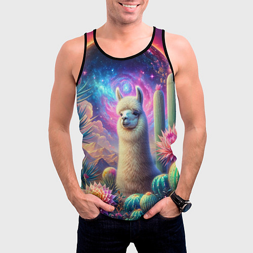 Мужская майка без рукавов Альпака в кактусах и портал / 3D-Черный – фото 3