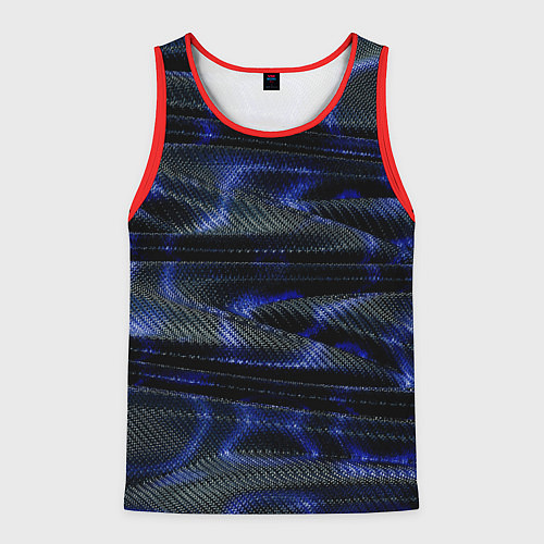 Мужская майка без рукавов Темно синие карбоновые волны / 3D-Красный – фото 1