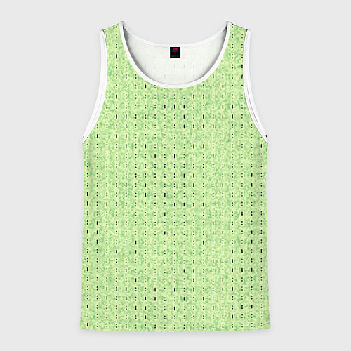 Мужская майка без рукавов Салатовый паттерн в мелкую полосочку / 3D-Белый – фото 1