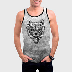 Майка-безрукавка мужская Яростный волк на текстурном фоне, цвет: 3D-черный — фото 2