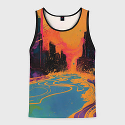 Майка-безрукавка мужская Абстрактная городская улица со зданиями и река, цвет: 3D-черный