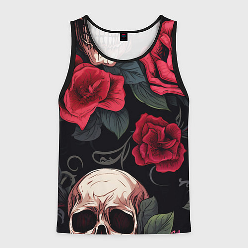 Мужская майка без рукавов Черепа с красными розами / 3D-Черный – фото 1
