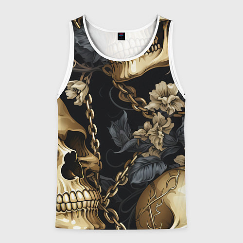 Мужская майка без рукавов Золотые черепа с цепями / 3D-Белый – фото 1