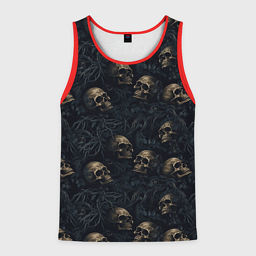 Мужская майка без рукавов Черепа в кустах / 3D-Красный – фото 1