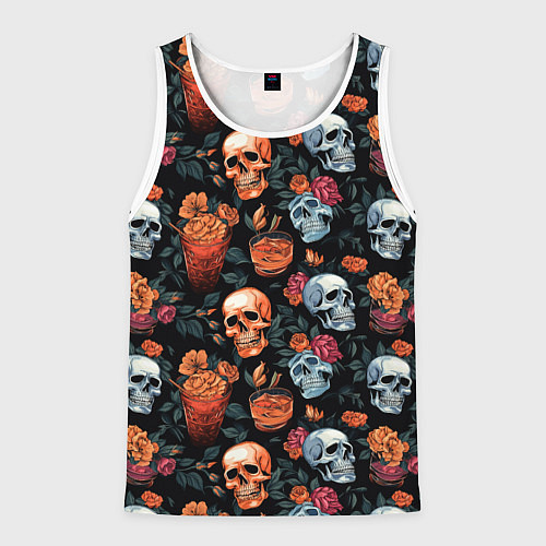 Мужская майка без рукавов Весёлые черепа в кустах / 3D-Белый – фото 1