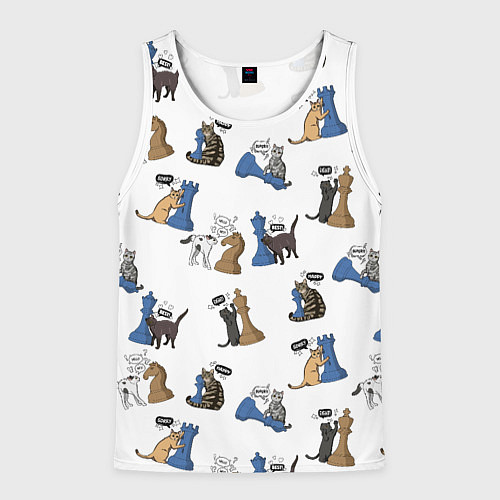 Мужская майка без рукавов Котики и шахматы белый / 3D-Белый – фото 1