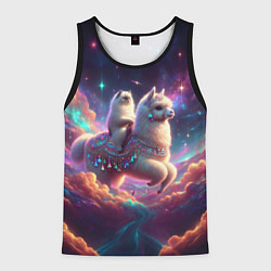 Майка-безрукавка мужская Космос и кот едет верхом на альпаке, цвет: 3D-черный