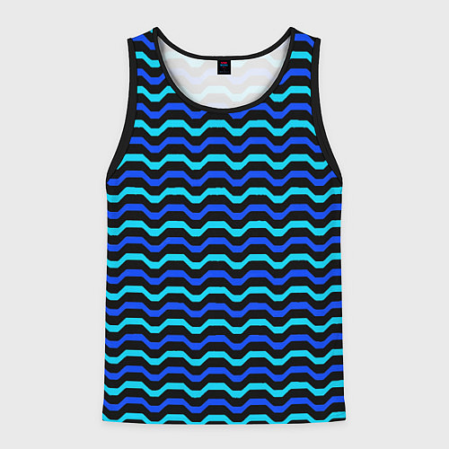 Мужская майка без рукавов Синие и голубые полосы на чёрном фоне / 3D-Черный – фото 1