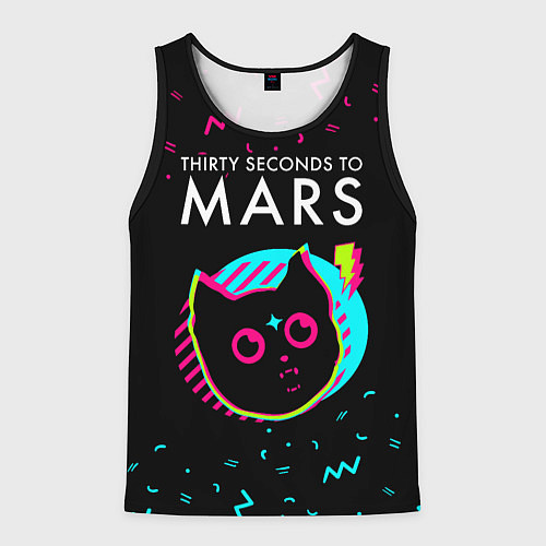 Мужская майка без рукавов Thirty Seconds to Mars - rock star cat / 3D-Черный – фото 1