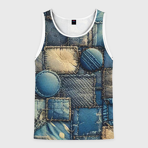 Мужская майка без рукавов Denim patchwork - ai art / 3D-Белый – фото 1