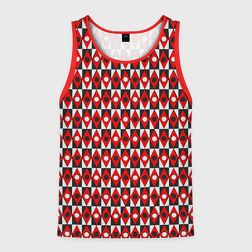 Мужская майка без рукавов Чёрно-белые ромбы и круги на красном фоне / 3D-Красный – фото 1