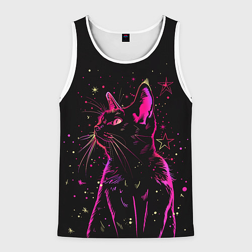 Мужская майка без рукавов Кот в звездах / 3D-Белый – фото 1