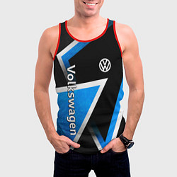 Майка-безрукавка мужская Volkswagen - бело-синий треугольник, цвет: 3D-красный — фото 2