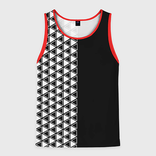 Мужская майка без рукавов Белые треугольники на чёрном фоне / 3D-Красный – фото 1