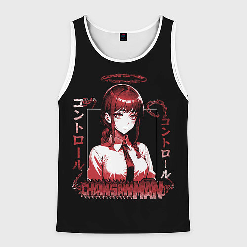 Мужская майка без рукавов Милая Макима - Человек бензопила / 3D-Белый – фото 1