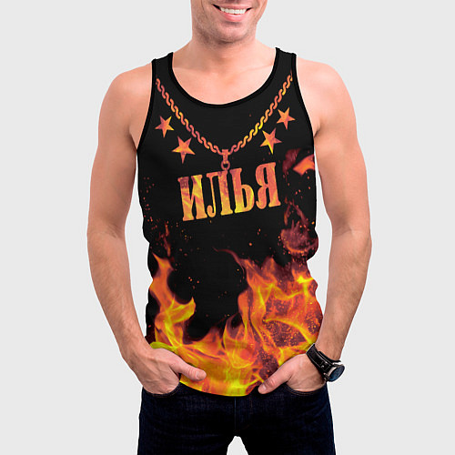 Мужская майка без рукавов Илья - имя в огне / 3D-Черный – фото 3