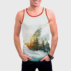 Майка-безрукавка мужская Летящий голубь и лес эффект двойной экспозиции, цвет: 3D-красный — фото 2