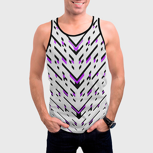 Мужская майка без рукавов Black and purple stripes on a white background / 3D-Черный – фото 3