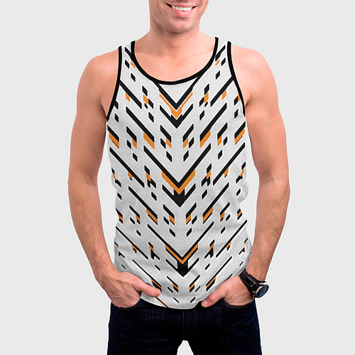 Мужская майка без рукавов Чёрные и жёлтые полосы на белом фоне / 3D-Черный – фото 3