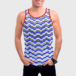 Майка-безрукавка мужская Black and blue stripes on a white background, цвет: 3D-красный — фото 2