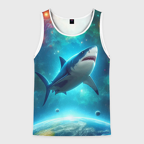 Мужская майка без рукавов Большая белая акула в космическом пространстве / 3D-Белый – фото 1