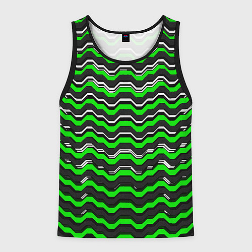 Мужская майка без рукавов Белые и зелёные полосы на чёрном фоне / 3D-Черный – фото 1