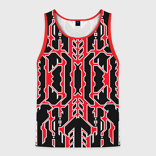 Мужская майка без рукавов Техно красные линии с белой обводкой на чёрном фон / 3D-Красный – фото 1