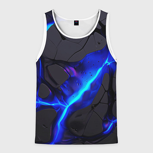 Мужская майка без рукавов Темный синий неон из разлома плит / 3D-Белый – фото 1