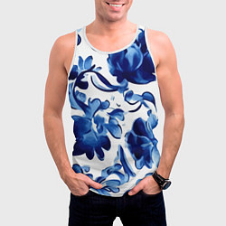 Майка-безрукавка мужская Гжель акварель, цвет: 3D-белый — фото 2