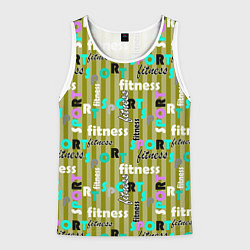 Мужская майка без рукавов Спорт и фитнес оливковый полосатый узор с текстом