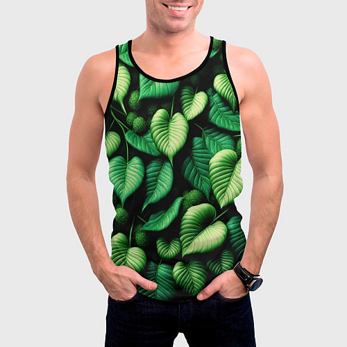 Мужская майка без рукавов Зеленые листья и мох / 3D-Черный – фото 3